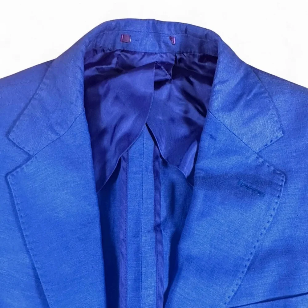 Ralph Lauren Purple Label Men’s Hadley Hand-Tailored Silk Linen Blue Jacket 38R - Picture 2 of 6